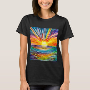 Camiseta Sol vívido sobre a Reflexão da Água Arte Digital