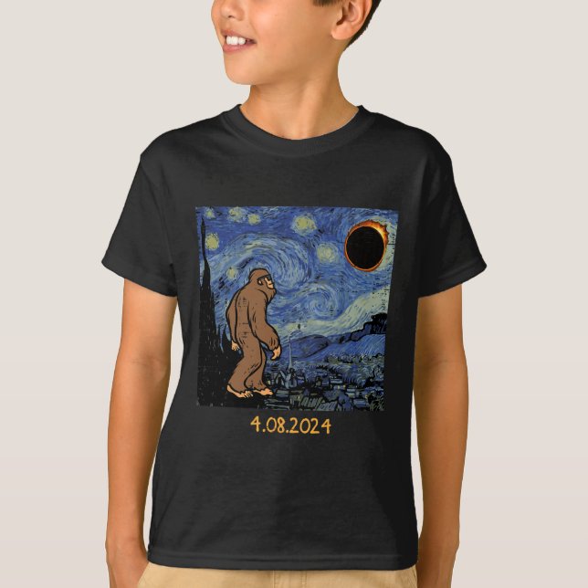 Camiseta Solar Eclipse Bigfoot Starry Night Sasquatch Men W (Frente)