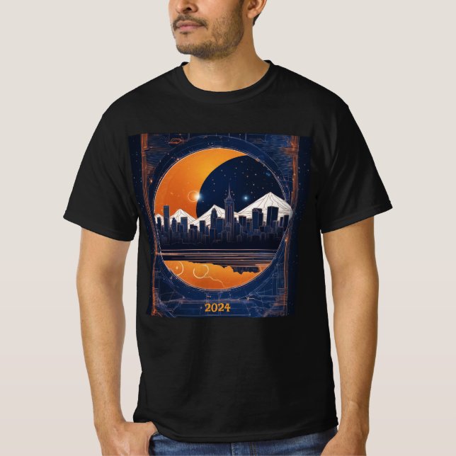 Camiseta Solar Eclipse Cityscape Colinas 2024 Add Name Men' (Frente)