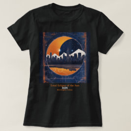 Camiseta Solar Eclipse seu texto Colinas Cityscape Azul 202