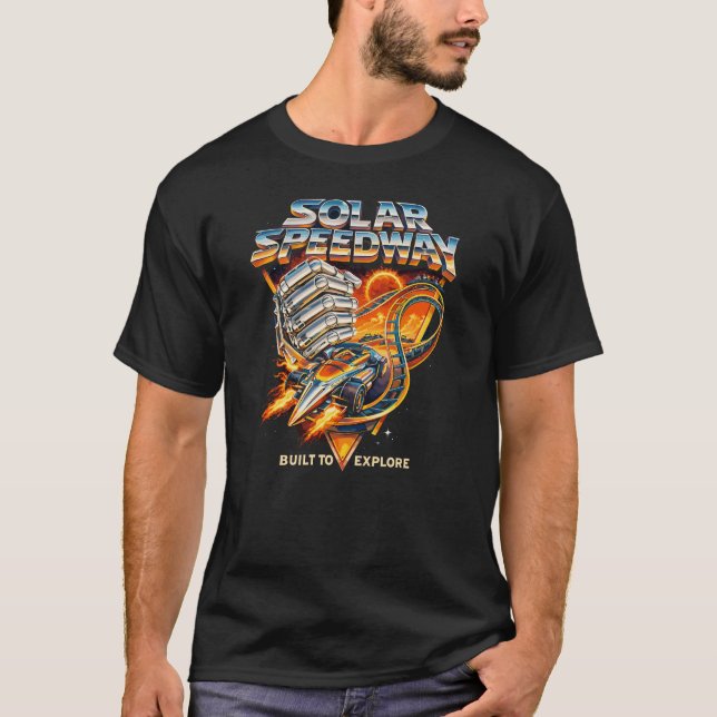 Camiseta Solar Speedway – Aventura de Corrida Espacial Retr (Frente)