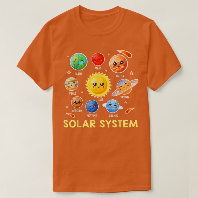 Camiseta Solar System Cute Face Planet Space Science boy gi (Frente do Design)