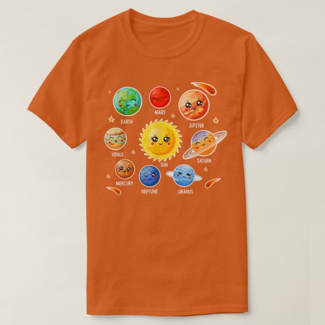 Camiseta Solar System Cute Face Planet Space Science boy gi (Frente do Design)