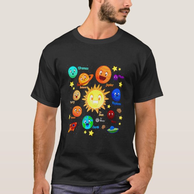 Camiseta Solar System Planets Science Space Boys Girls Kids (Frente)