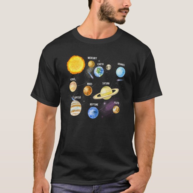 Camiseta Solar System Realistic Space Planets Educational B (Frente)
