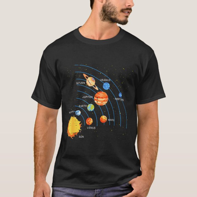 Camiseta Solar System Sun Planets Orbit Space Galaxy Men Wo (Frente)