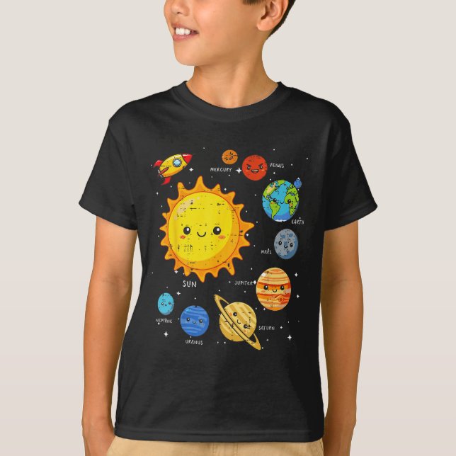 Camiseta Solar System Sun Planets Rocket Space Galaxy Kids  (Frente)