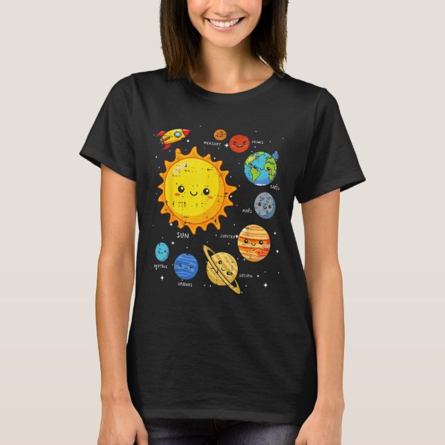 Camiseta Solar System Sun Planets Rocket Space Galaxy Kids  (Frente)