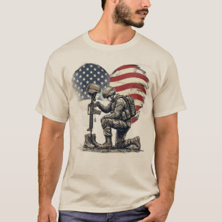 Camiseta Soldado Ajoelhado Herói Caído Coração da Bandeira