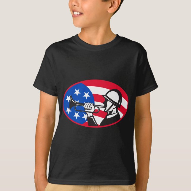 Camiseta Soldado americano com cornetim e bandeira dos (Frente)