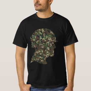 Camiseta Soldado de Camuflagem Florestal Com Capacete