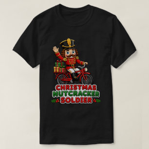 Camiseta Soldado Quebra-Nozes de Natal Andando de Bicicleta