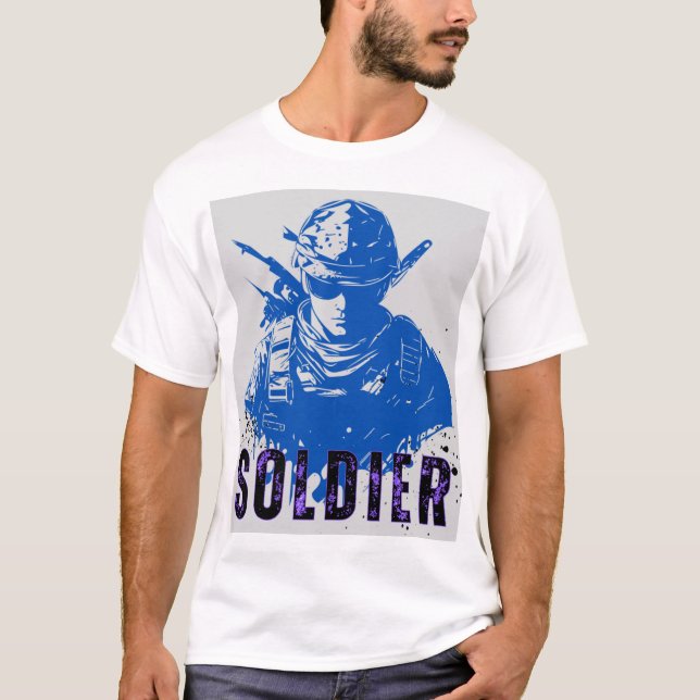 Camiseta Soldado Simples e cinza, azul e branco, T-S (Frente)
