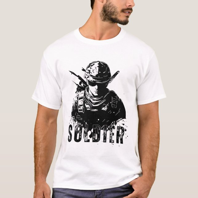 Camiseta Soldado Simples Preto e Branco (Frente)