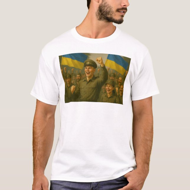 Camiseta Soldados Ucranianos Celebram Vitória Juntos (Frente)