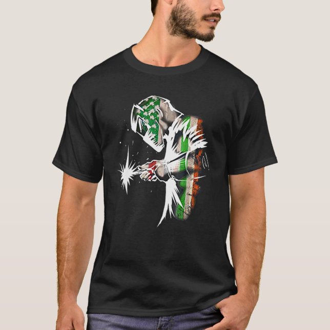 Camiseta Soldadura Da Bandeira Irlandesa Americana Shamrock (Frente)