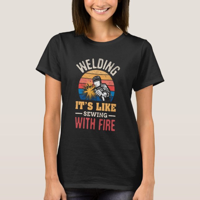 Camiseta Soldadura É como costura com proteção contra incên (Frente)