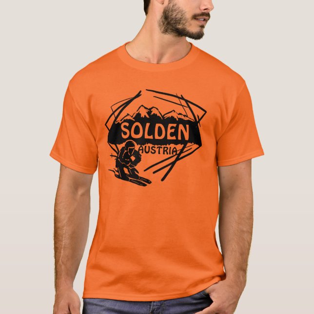 Camiseta Solden Austria caras, laranja de esqui tee (Frente)