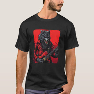 Camiseta Solo de Guitarra de um Lobisomem Balançando sob a