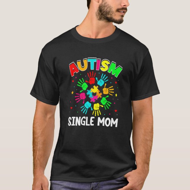 Camiseta Solteiro Autista Mãe Quebra-cabeça de Suporte Famí (Frente)