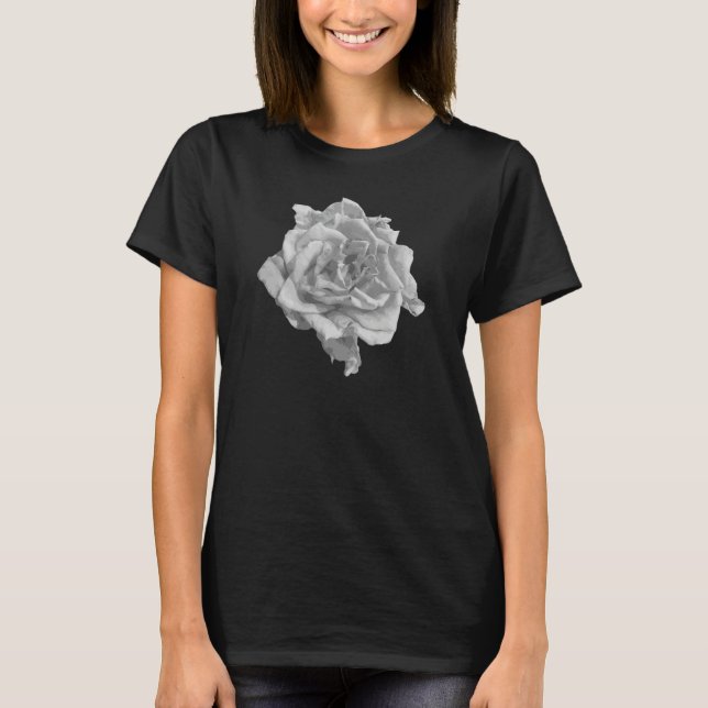 Camiseta Solteiro Black & White Rose Flower Women Teens (Frente)