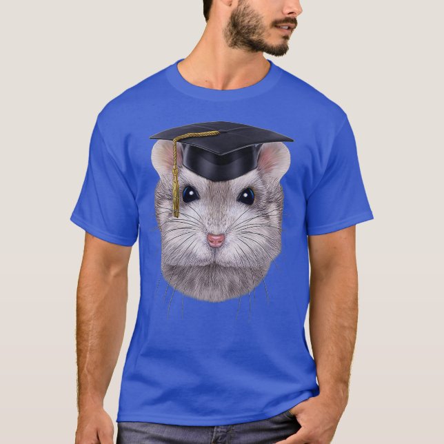 Camiseta Solteiro cinza Dwarf Hamster vestindo Universidade (Frente)