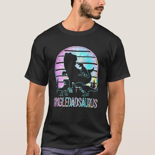 Camiseta Solteiro Dadsaurus Dinossaur Pai De 3 Crianças Tie (Frente)