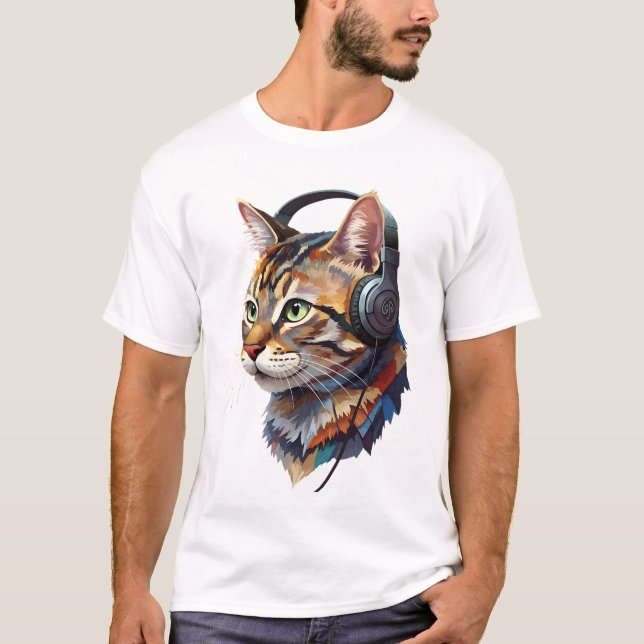 Camiseta Som de Bigodes – Gato Abstrato em Cor (Frente)
