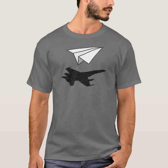 Camiseta Sombra plana de papel do avião de combate (Frente)