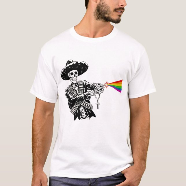 Camiseta Sombrero Skeleton atira no Rainbow Beam (Frente)
