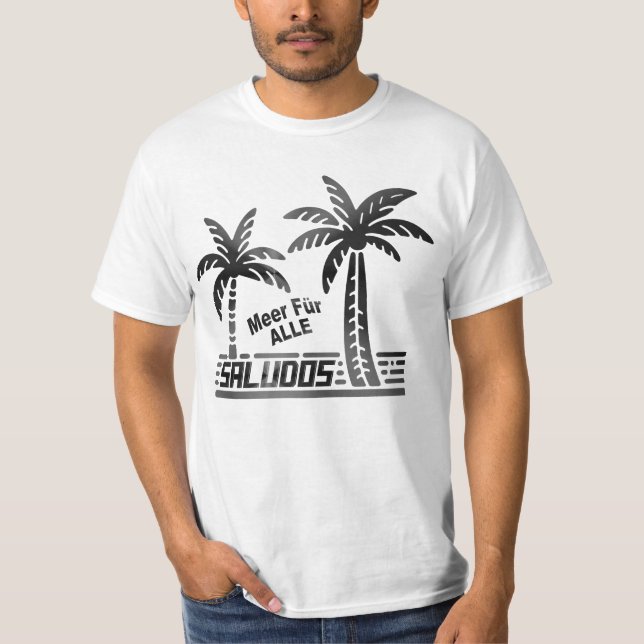 Camiseta Sommer Sonne und Meer - "SALUDOS" - Palmendekor (Frente)