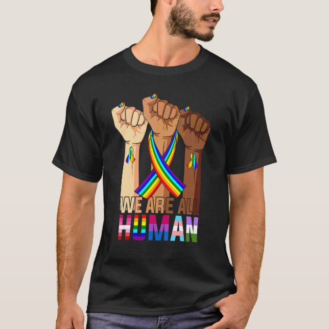 Camiseta Somos Todos Do Orgulho Humano Ally Rainbow Ribbon  (Frente)