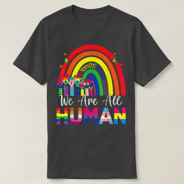 Camiseta Somos Todos do Orgulho Humano Ally Rainbow Ribbon  (Frente do Design)