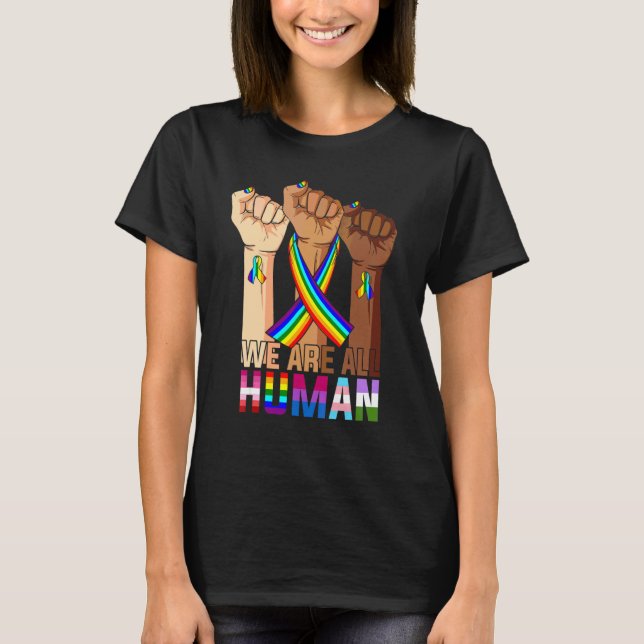 Camiseta Somos Todos Do Orgulho Humano Ally Rainbow Ribbon  (Frente)