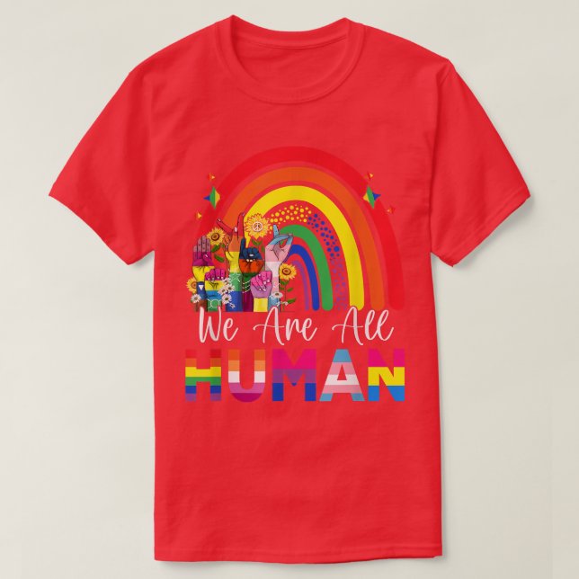 Camiseta Somos Todos do Orgulho Humano Ally Rainbow Ribbon  (Frente do Design)