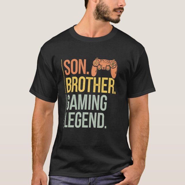 Camiseta Son Brother Gaming Legend Retro Gamer Boys Kids Me (Frente)