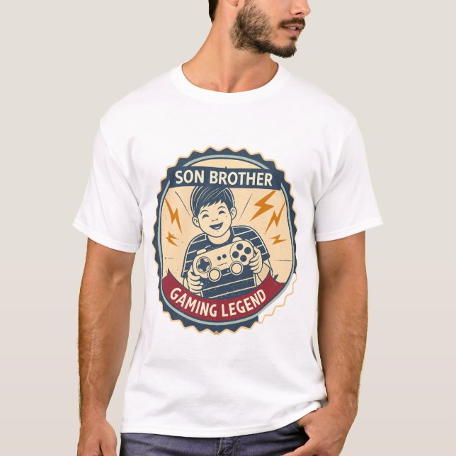 Camiseta Son Brother Gaming Legend Retro Gamer Kid Badge  (Frente)