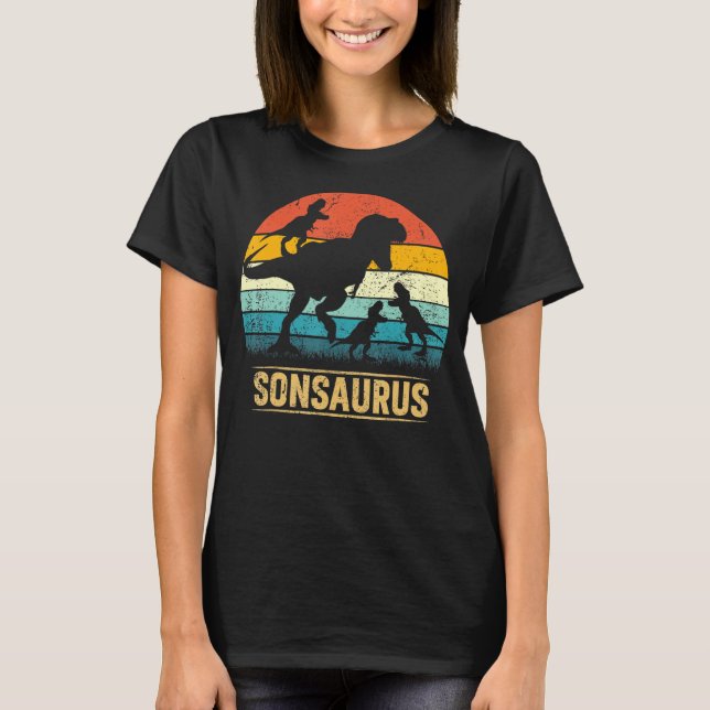 Camiseta Son Dinossaur T Rex Sonsaurus 3 Crianças que se Fa (Frente)
