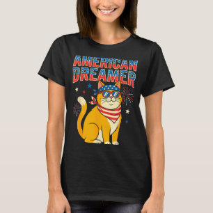 Camiseta Sonhadora Americana Gato Óculos Patrióticos Arte
