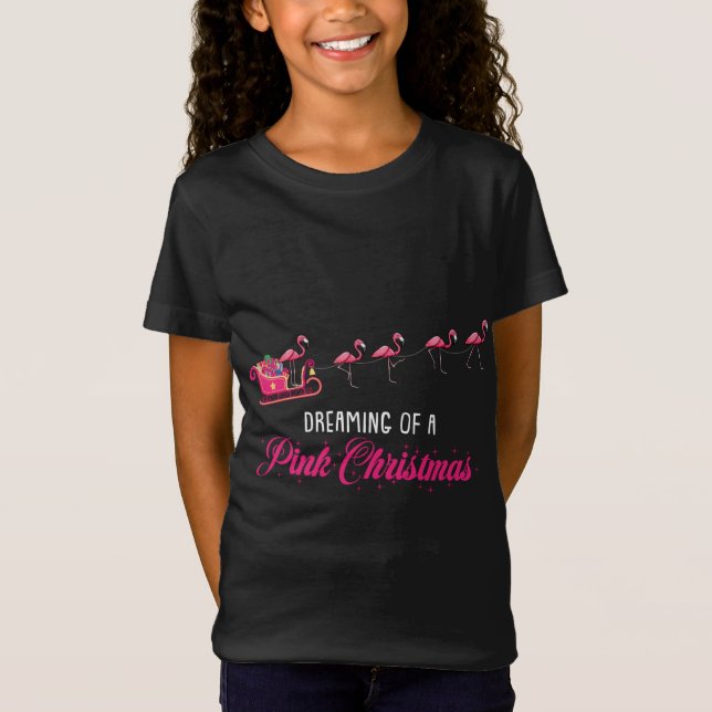 Camiseta Sonhando Com Um Flamingo De Natal Rosa (Frente)