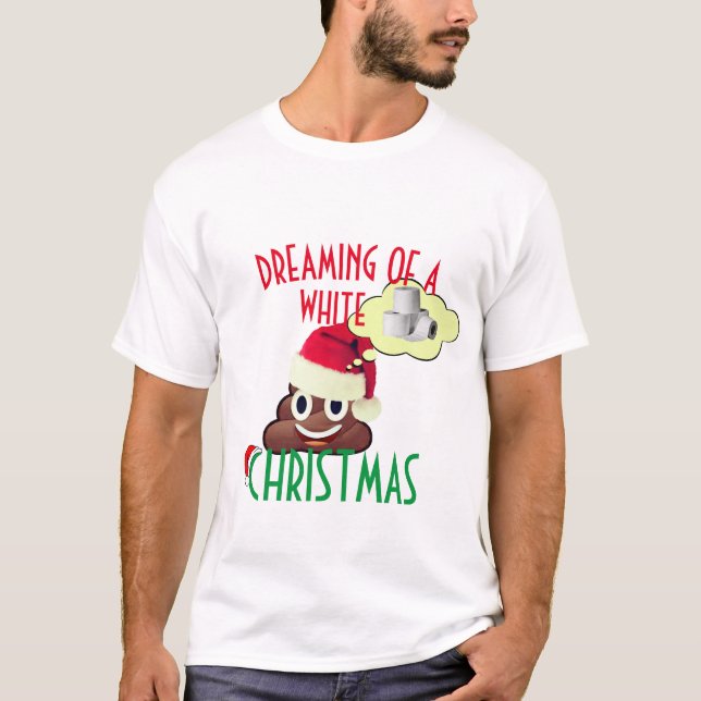 Camiseta Sonhando com um Poop Engraçado de Natal Branco Emo (Frente)