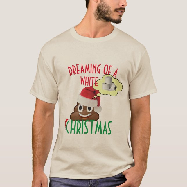 Camiseta Sonhando com um Poop Engraçado de Natal Branco Emo (Frente)