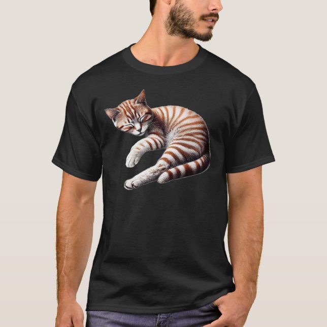 Camiseta Sonhando em Laranja - Gato de Tabby Relaxado (Frente)
