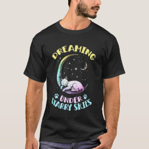 Camiseta Sonhando Sob Céus Estrelados Gato Dorme Na Lua