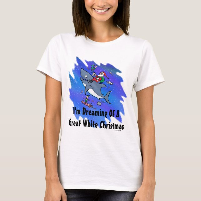 Camiseta Sonhar Com Um Natal De Tubarão Branco Excelente (Frente)