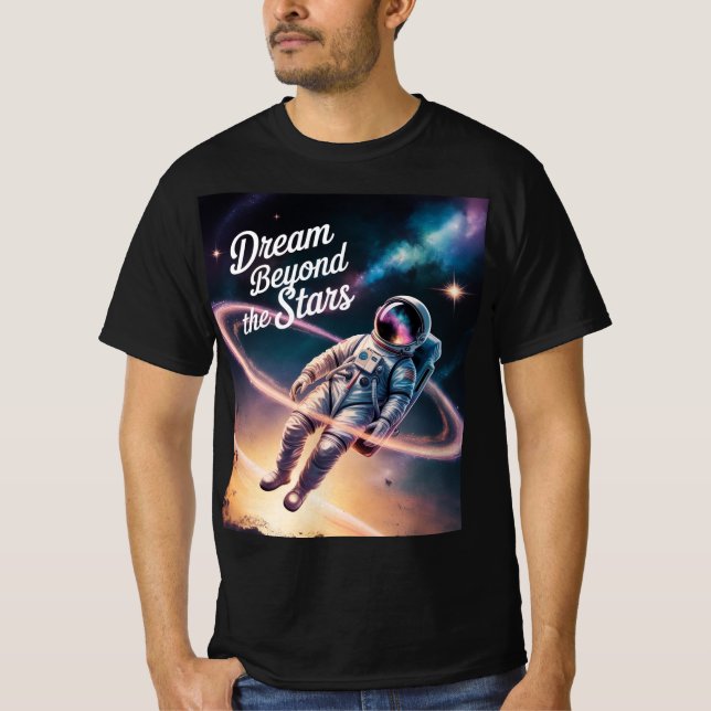 Camiseta Sonho além das estrelas - Astronauta flutuando na  (Frente)