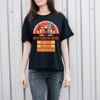 Camiseta Sonho Arco-Íris: Caracteres Adoráveis de Cachorro