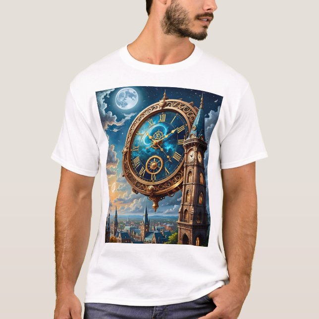 Camiseta Sonho Celestial de Camisa-T de Relógio Lua (Frente)