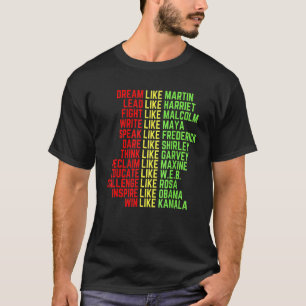 Camiseta Sonho Como Martin Men Meninas Meninas Negras Histo