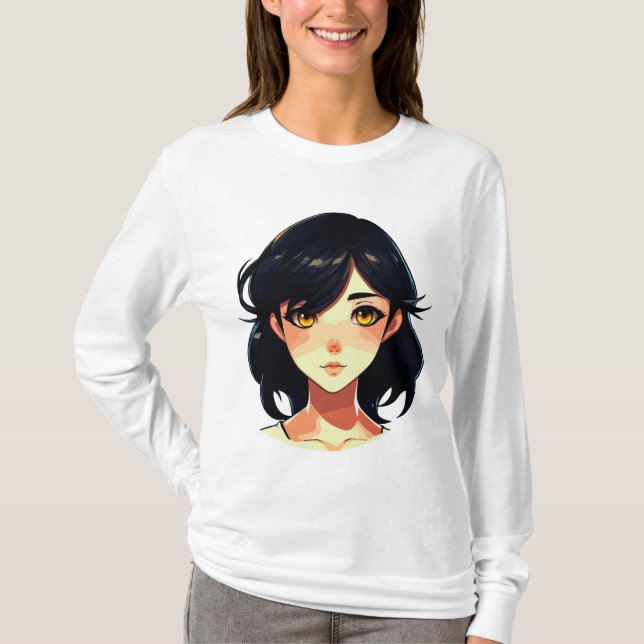 Camiseta Sonho de Anime Romântico: Beleza de Cabelo Azul (Frente)